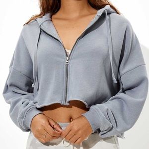american eagle fleece cropped zip up hoodie